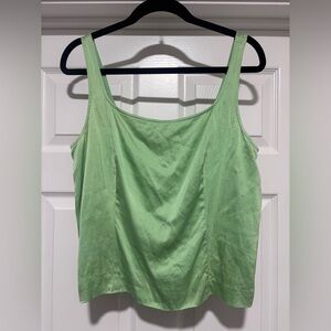 0110- Worth Silk Tank Size 12 Green 90s Y2K Minimalist Quiet Luxury Top
